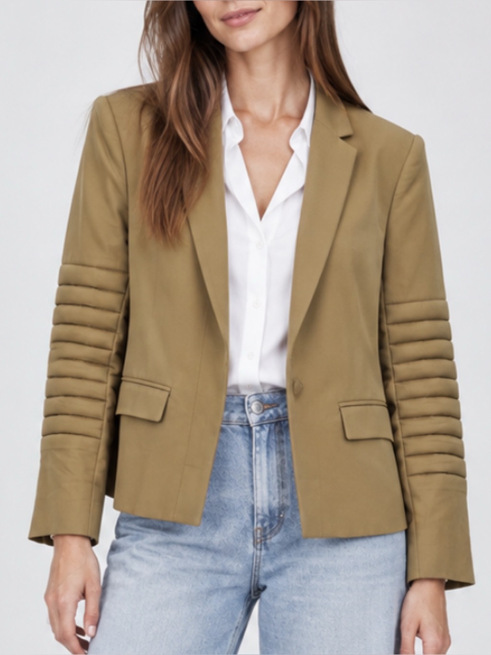 COS Tailored Rib Padded Sleeve Detail Blazer in Tan